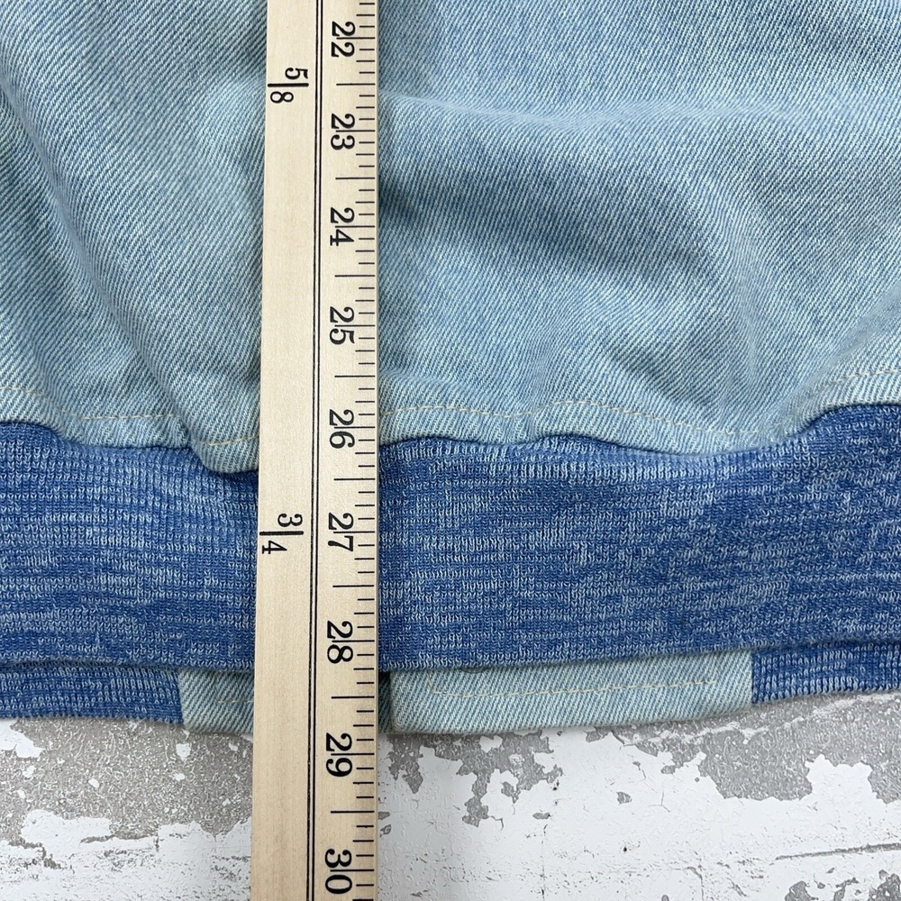 Vintage Denim Jacket Men Large Blue Tan Varsity Letterman Bomber 90s Y2K Work - Picture 11 of 14